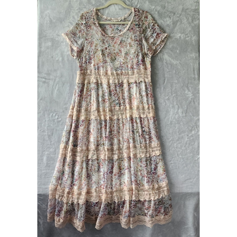 Soft Surroundings Dress Womens Size 18W Romantic Floral Delicate Lace Tiered